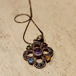 Sterling Silver Rainbow Stone Necklace